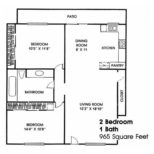 2 Bedroom - 1 Bath - 965 sq ft